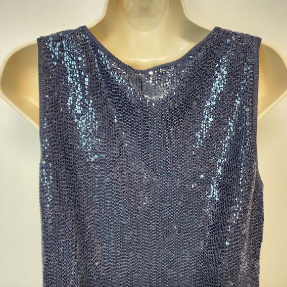 Carmen Marc Valvo Sequin Top Size M Blue Sleeveless Round Neck Evening Art Deco - Picture 8 of 13